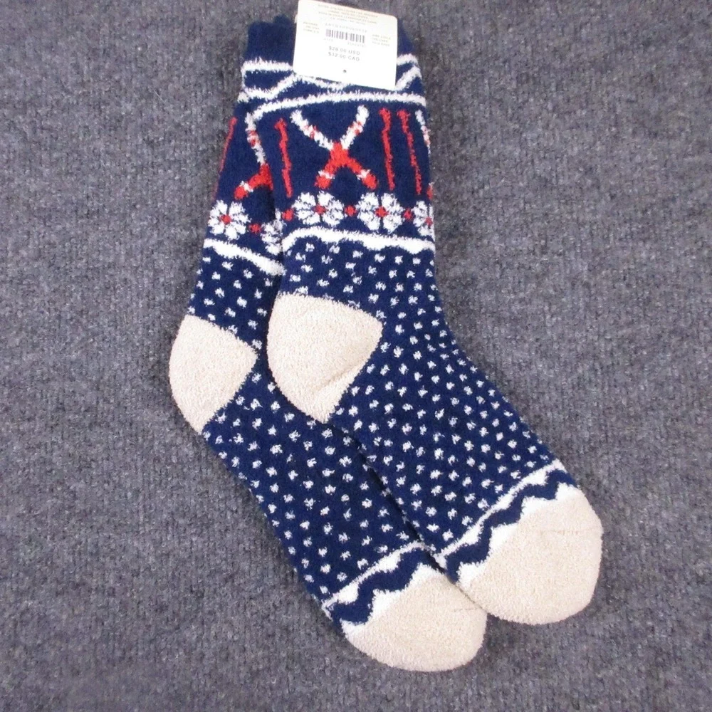 Anthropologie Socks Womens One Size Blue Fuzzy Fair Isle Ski Winter Thermal